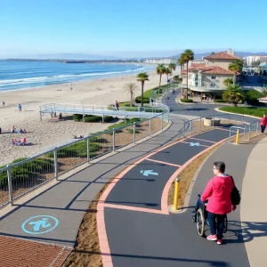 View of Newport Beach showcasing accessibility features for beachgoers.