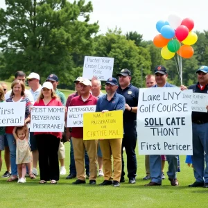 Community rally at Newport Beach Golf Course to protect it from development.