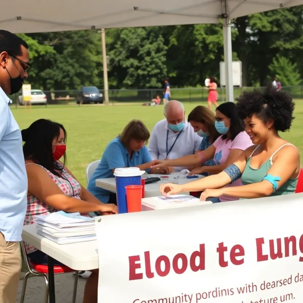 Community members donating blood at a summer blood drive in Orange County.