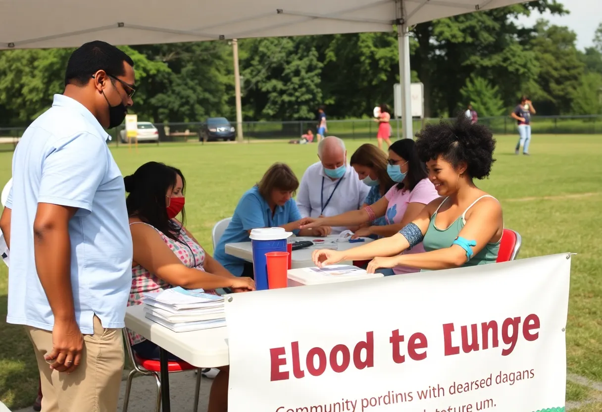Community members donating blood at a summer blood drive in Orange County.