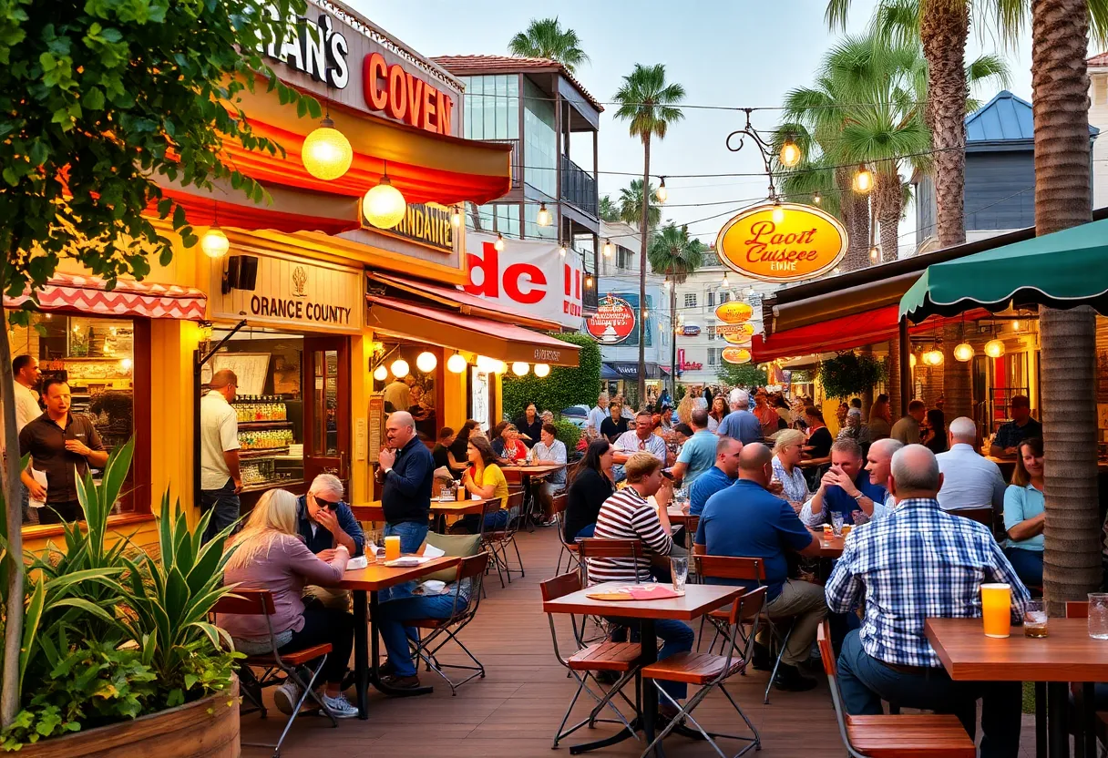 Outdoor restaurant scene in Orange County