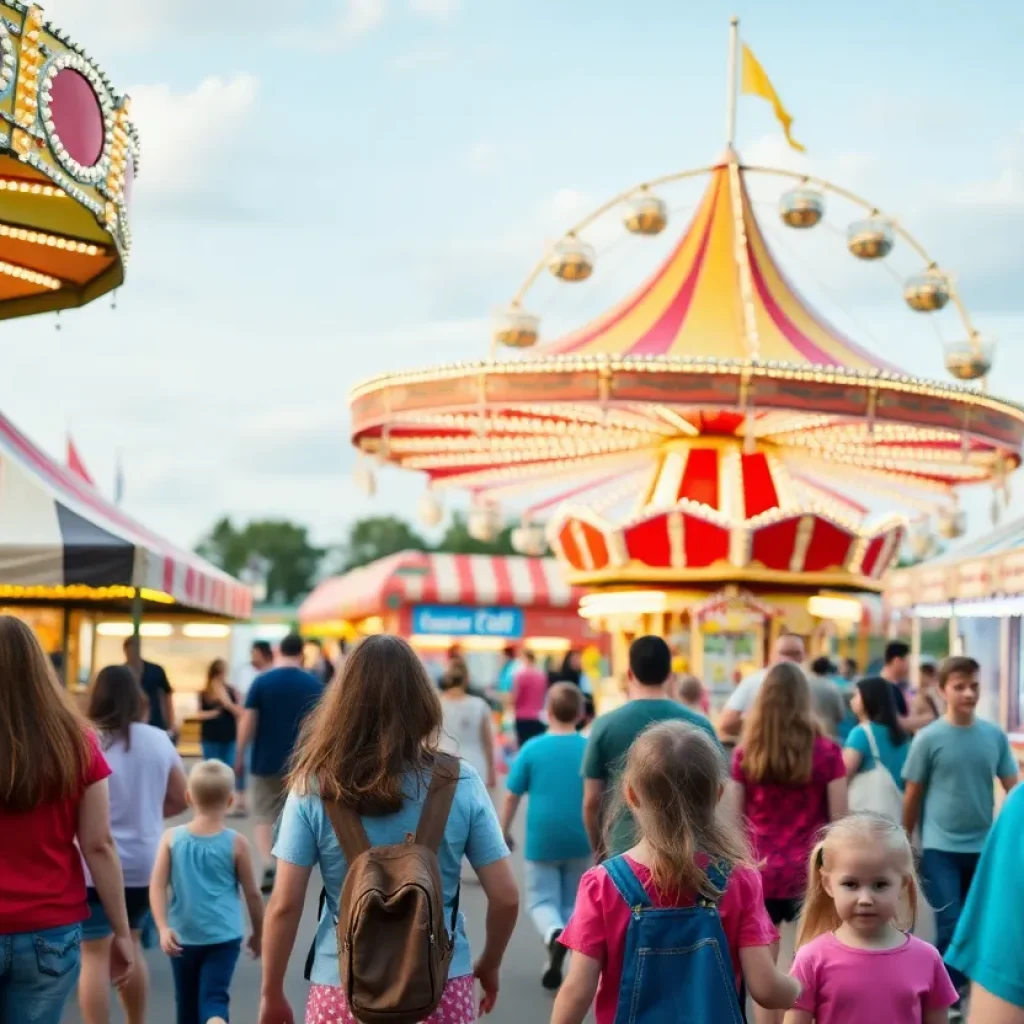 Families enjoying rides at the Orange County Fair