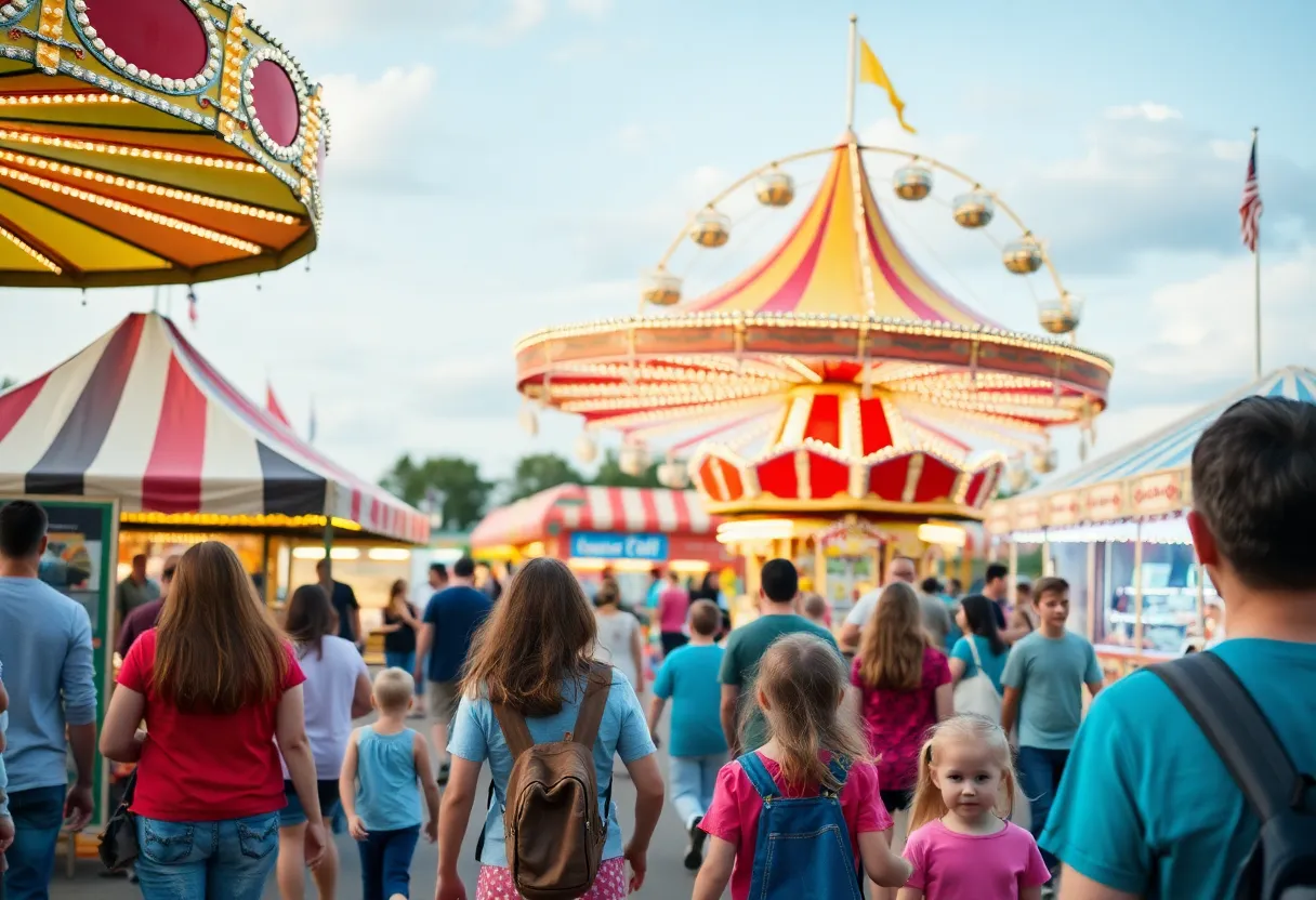 Families enjoying rides at the Orange County Fair