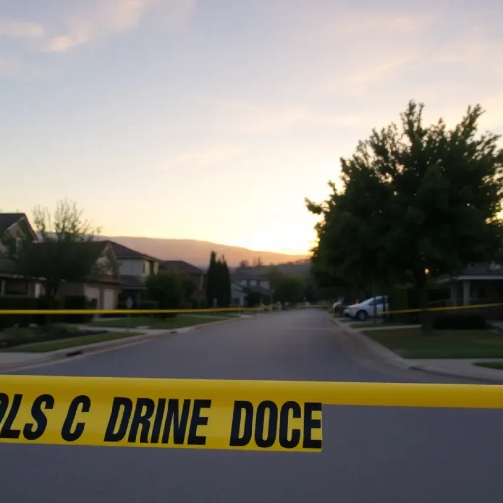Police tape in an Orange County neighborhood signifying a recent shooting incident.