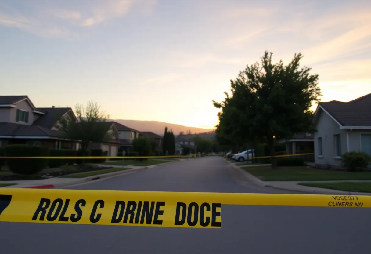 Police tape in an Orange County neighborhood signifying a recent shooting incident.