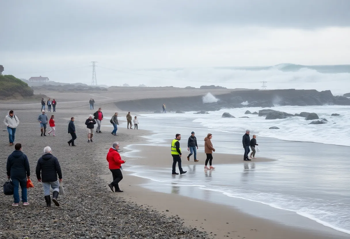 Evacuated beach in Orange County during tsunami advisory