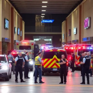 Police responding to a domestic dispute crisis at a shopping center