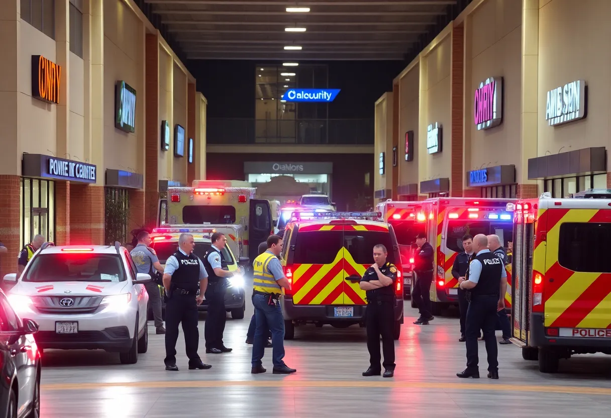 Police responding to a domestic dispute crisis at a shopping center