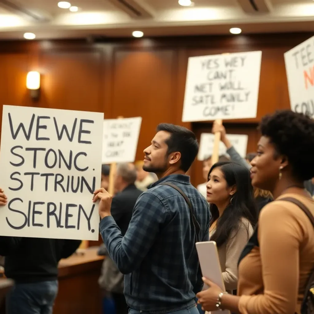 Community members participating in a peaceful protest for free speech