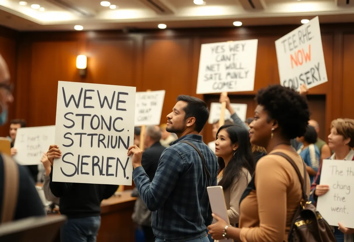 Community members participating in a peaceful protest for free speech