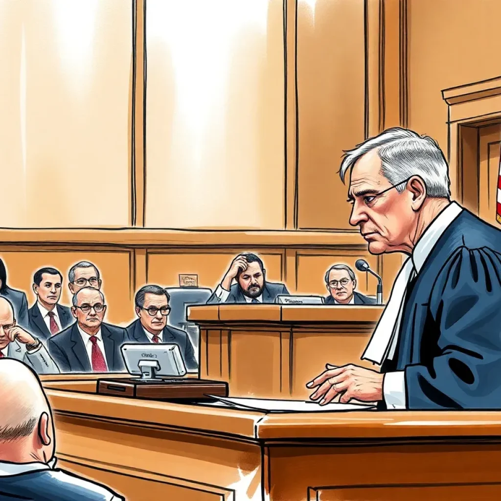 A judge addressing the courtroom about public corruption issues