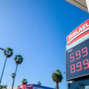 Gas station in Los Angeles displaying reduced gas prices