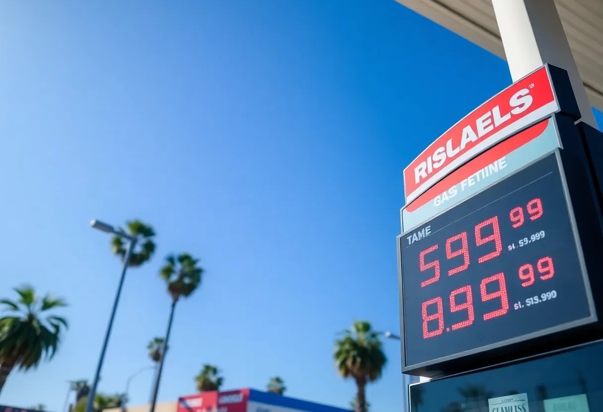 Gas station in Los Angeles displaying reduced gas prices