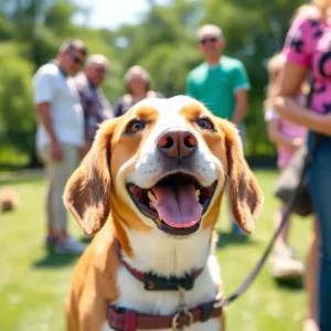 Beagle at an adoption event in Huntington Beach