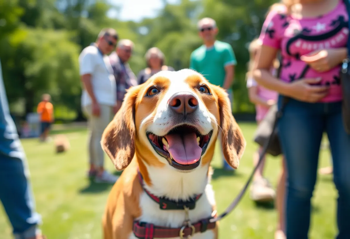 Beagle at an adoption event in Huntington Beach