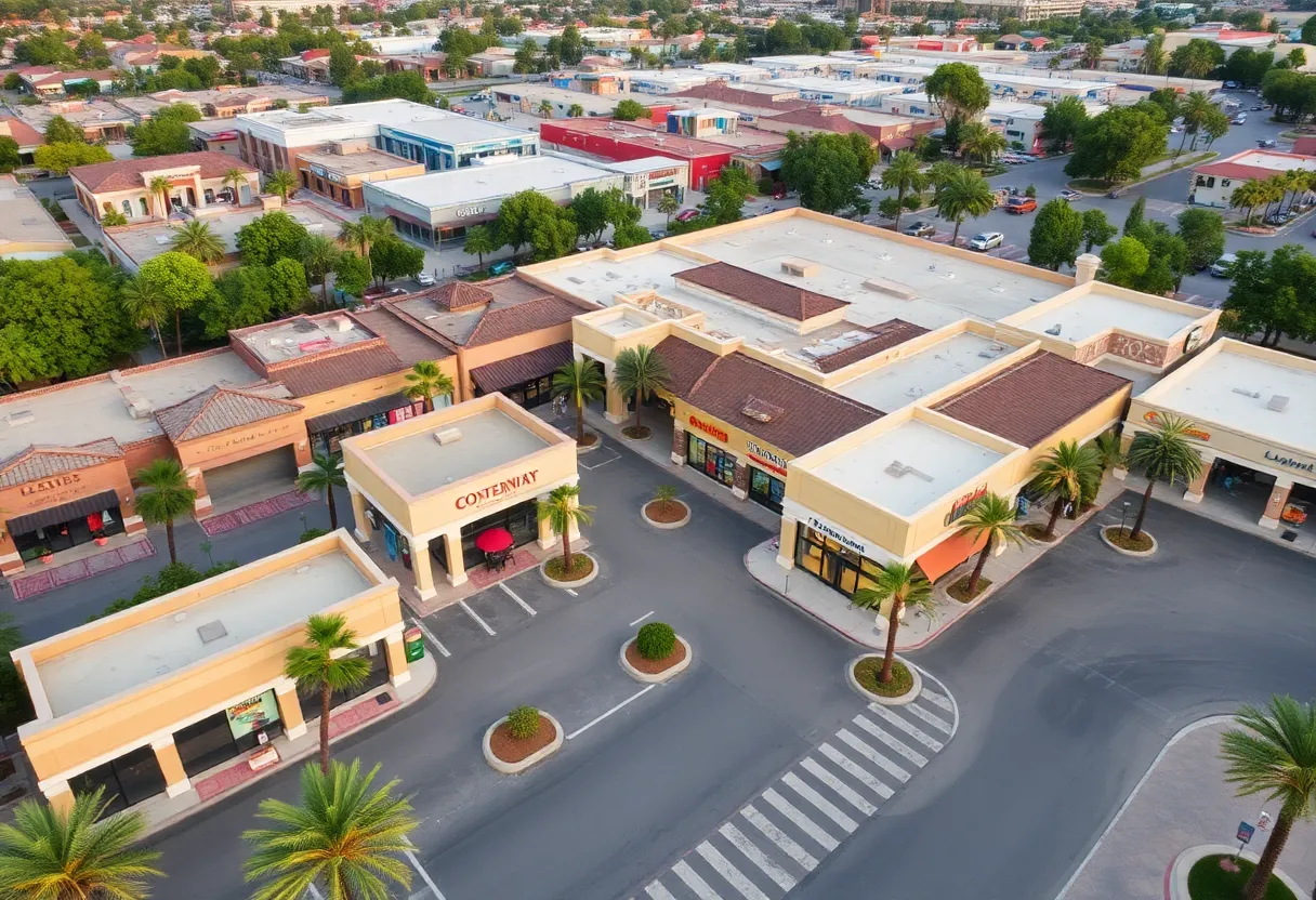 Aerial view of a retail shopping center in Rancho Mission Viejo, California.