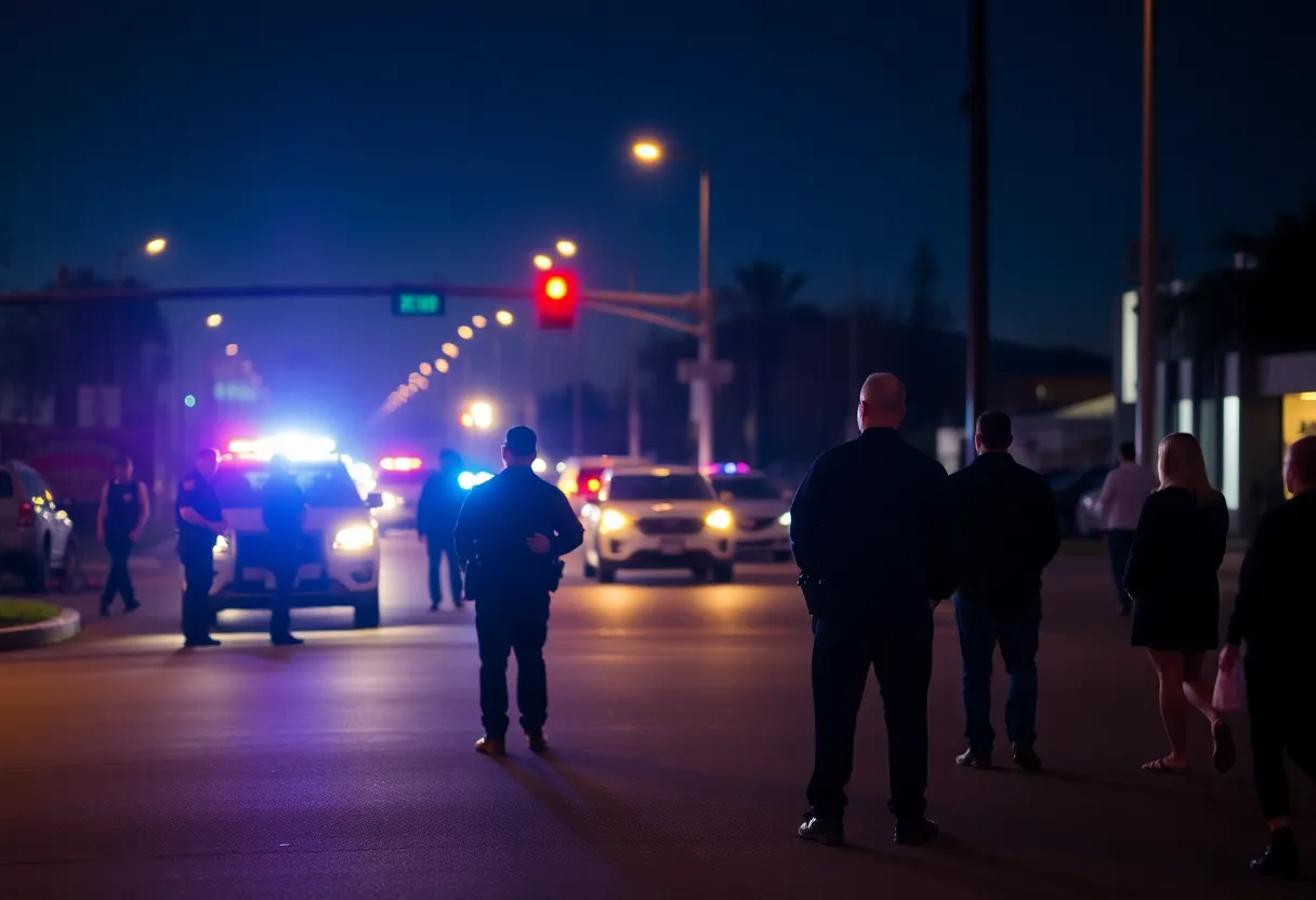 Police and emergency responders at the scene of a late-night stabbing in Santa Ana.