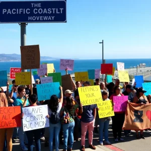 Protesters rallying along Pacific Coast Highway in South Orange County