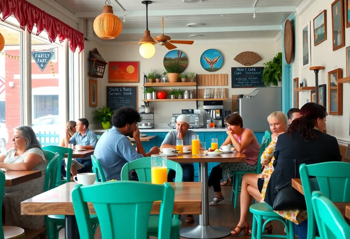 Interior of Steadfast Cafe with customers enjoying drinks and food