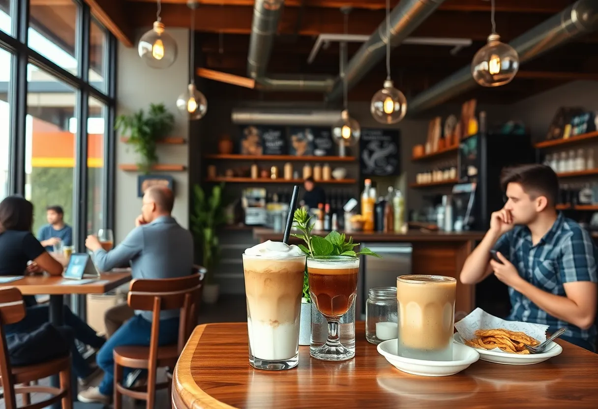 Interior of Steadfast Cafe in Long Beach with customers enjoying unique drinks