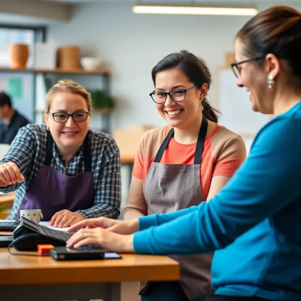 Individuals with developmental disabilities working in a supportive environment.