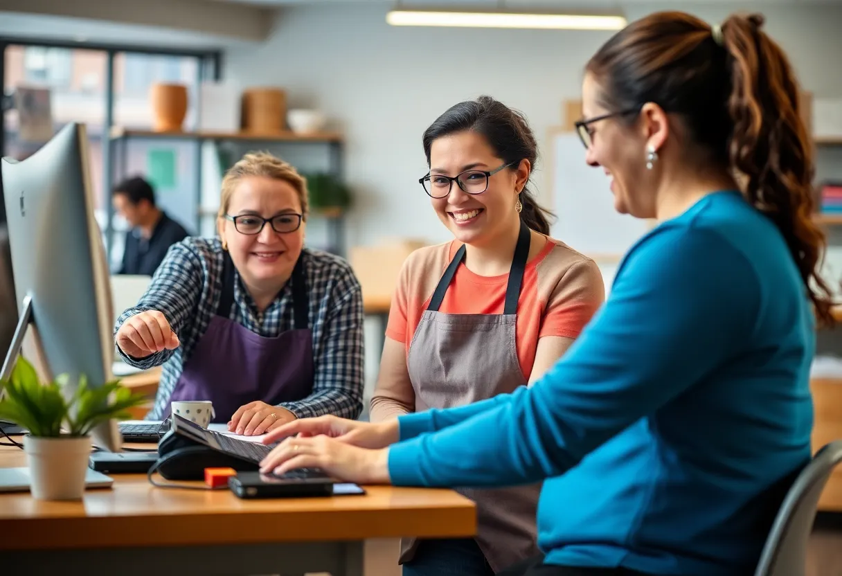 Individuals with developmental disabilities working in a supportive environment.