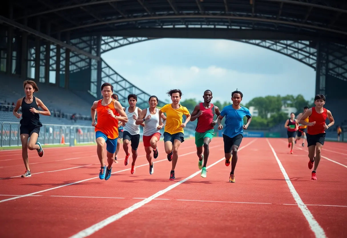 Diverse athletes competing on a running track