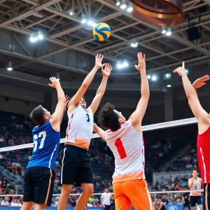 Men's volleyball match between UCLA and opponents