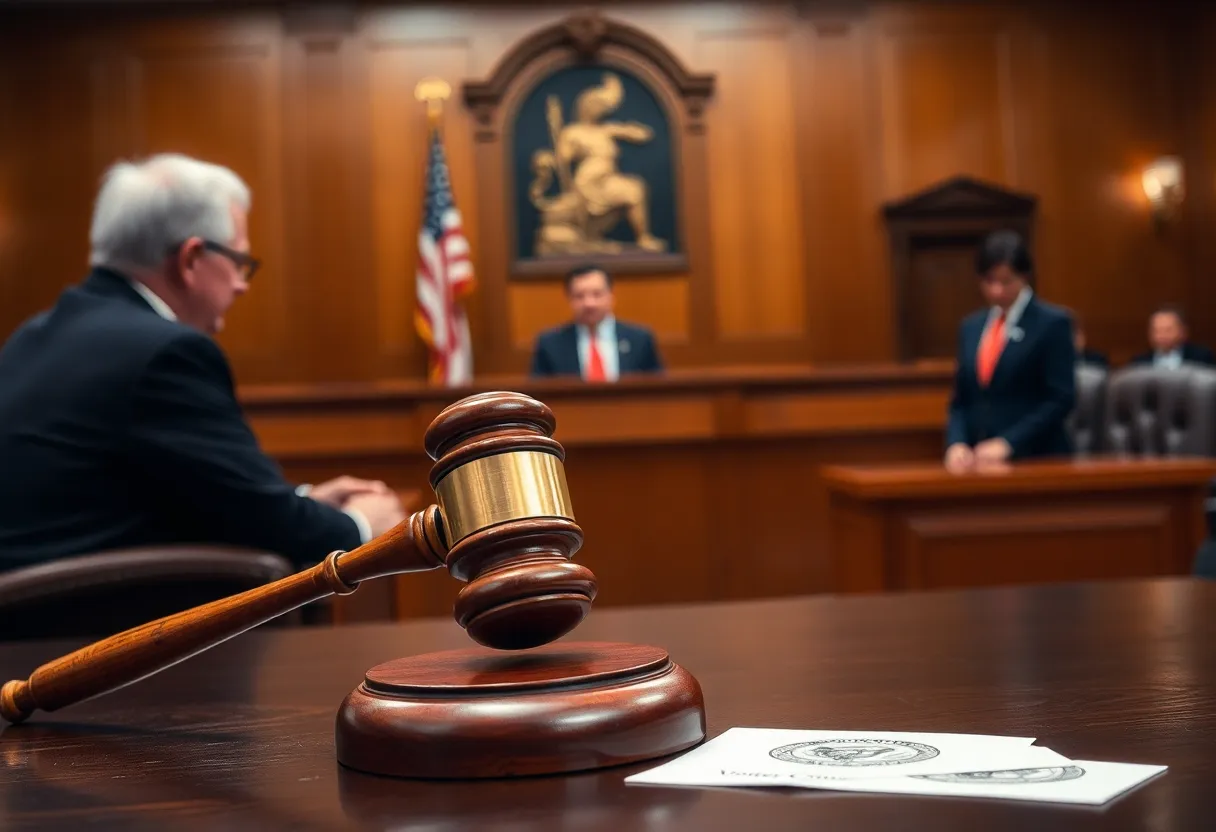 Courtroom scene depicting a legal battle over voter registration records