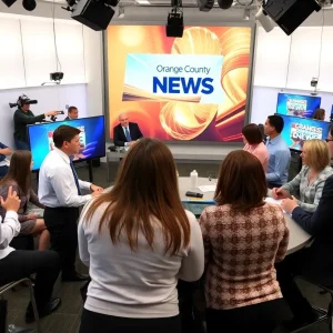 Diverse team of reporters working in the ABC7 Los Angeles newsroom
