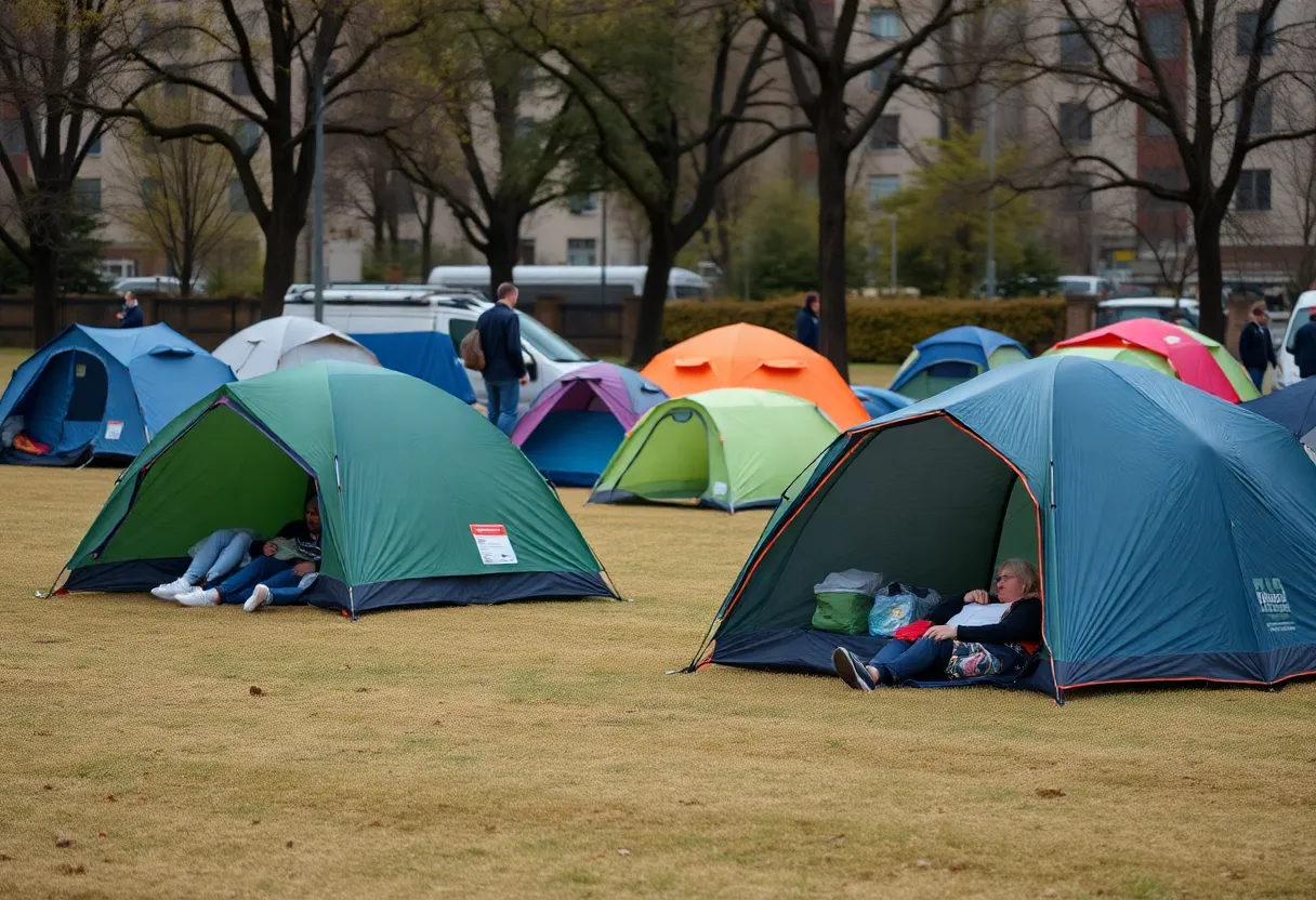 Field with tents for homeless individuals in Anaheim