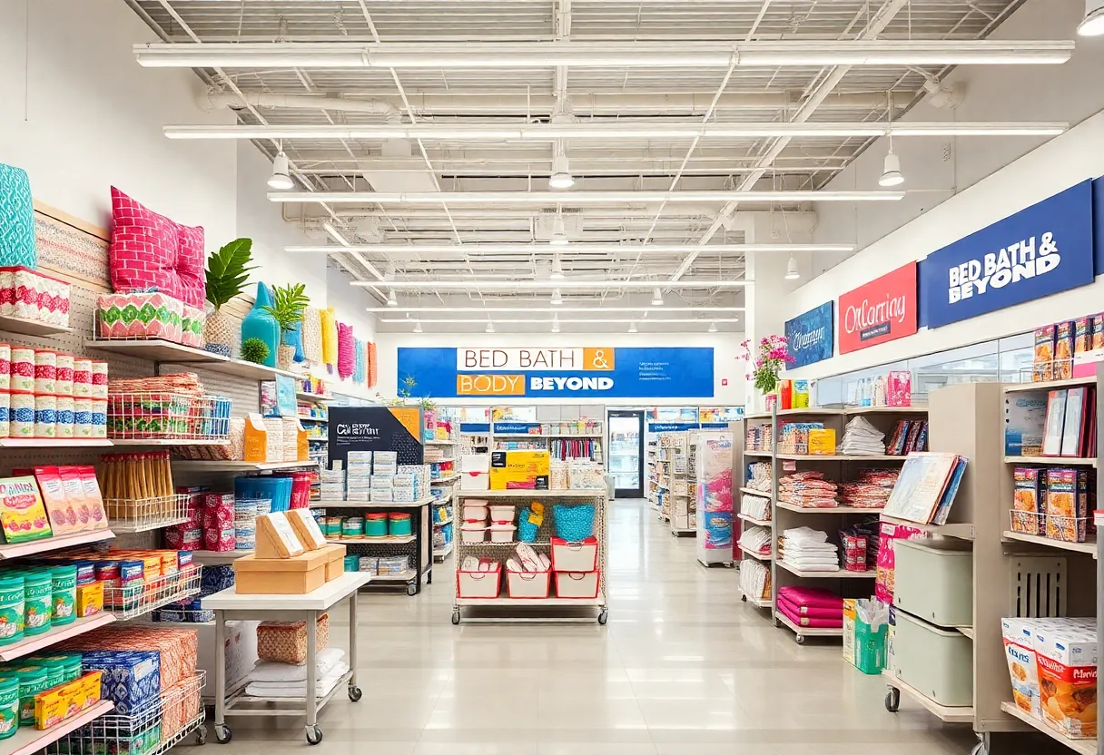 Interior view of a Bed Bath & Beyond store featuring home goods