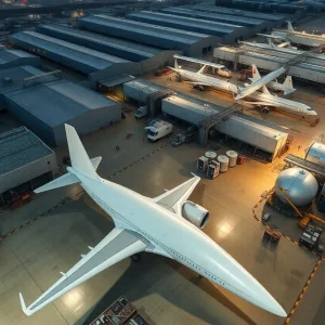Aerial view of aerospace manufacturing facilities in California