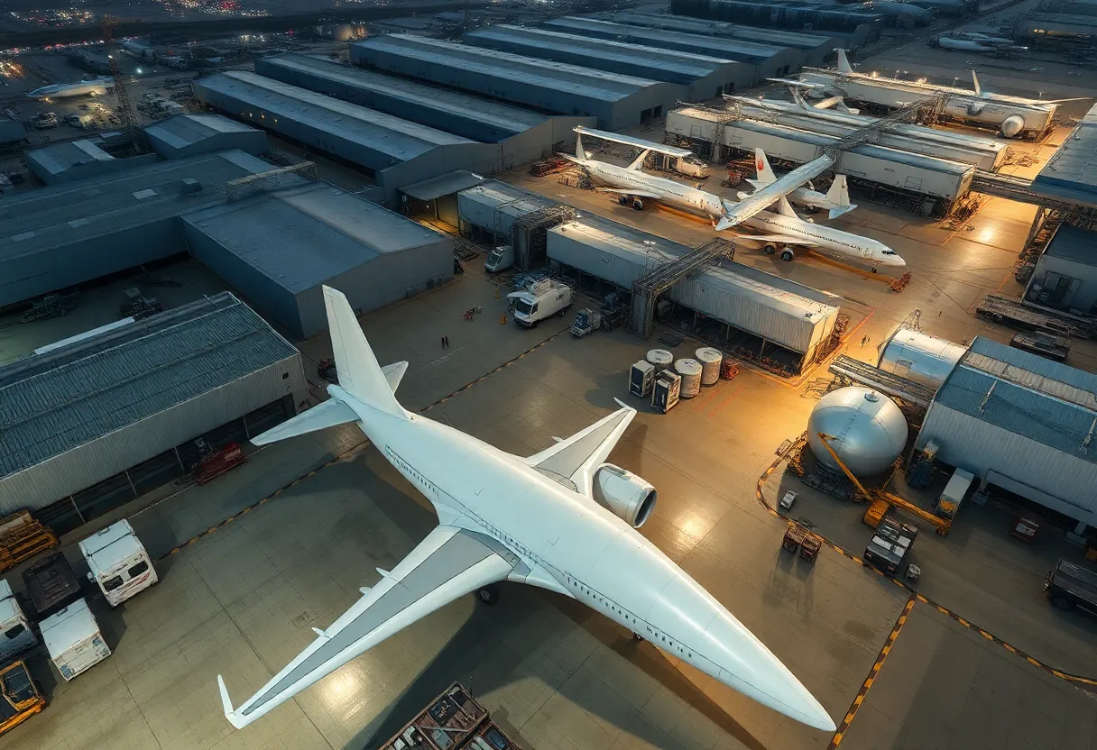 Aerial view of aerospace manufacturing facilities in California
