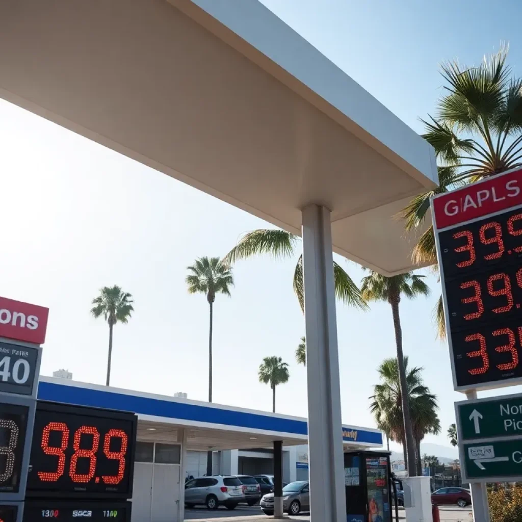 Gas station in California displaying gasoline prices