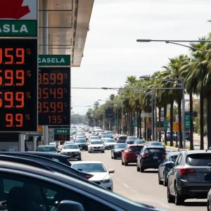 Gas station in California displaying gasoline prices
