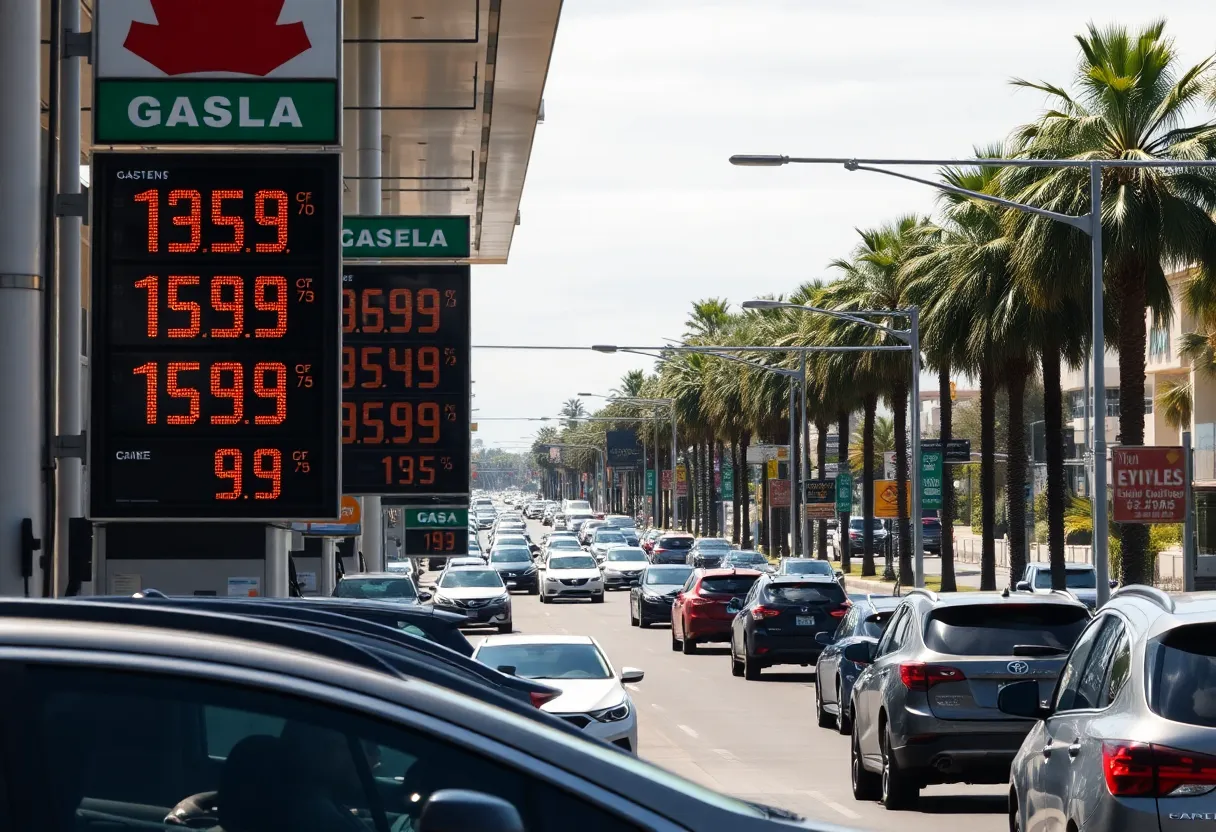 Gas station in California displaying gasoline prices