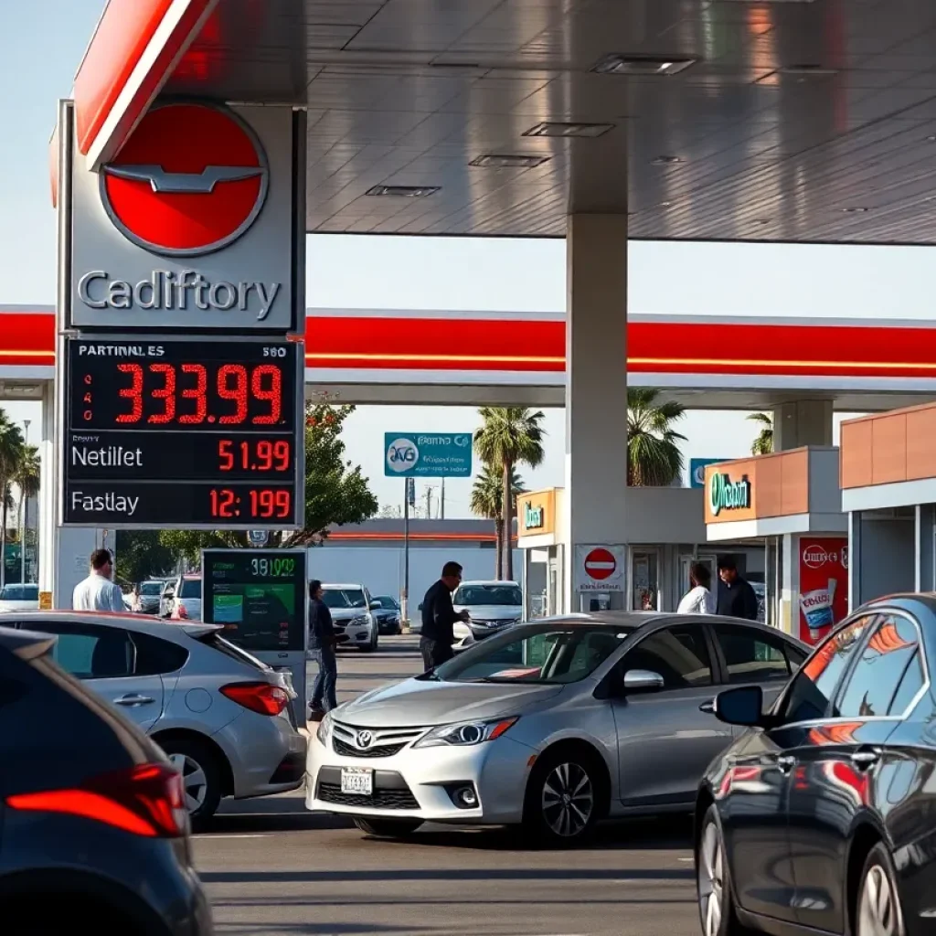 Gas station in California displaying current gas prices