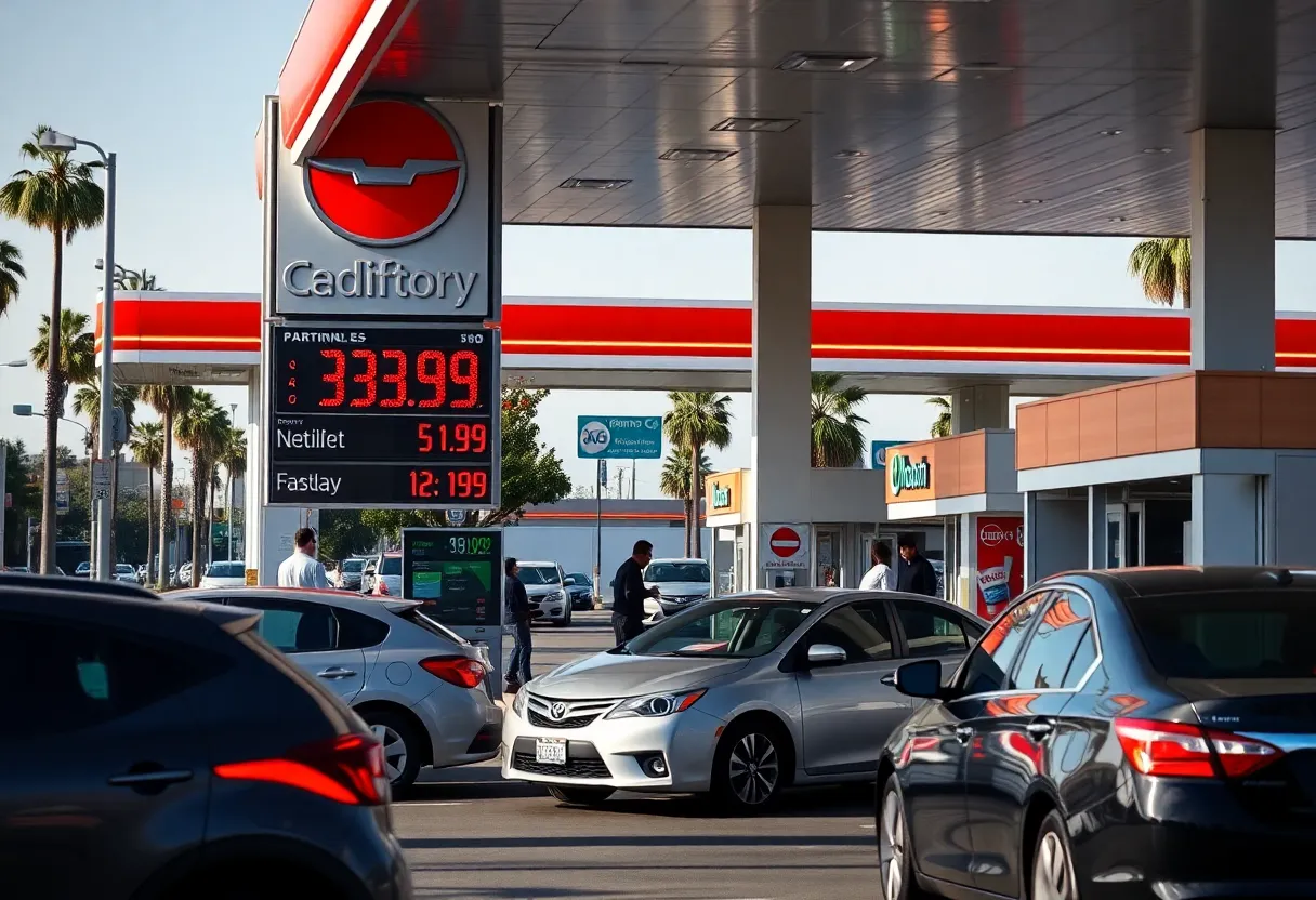 Gas station in California displaying current gas prices