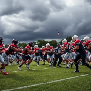 California high school football teams competing on the field