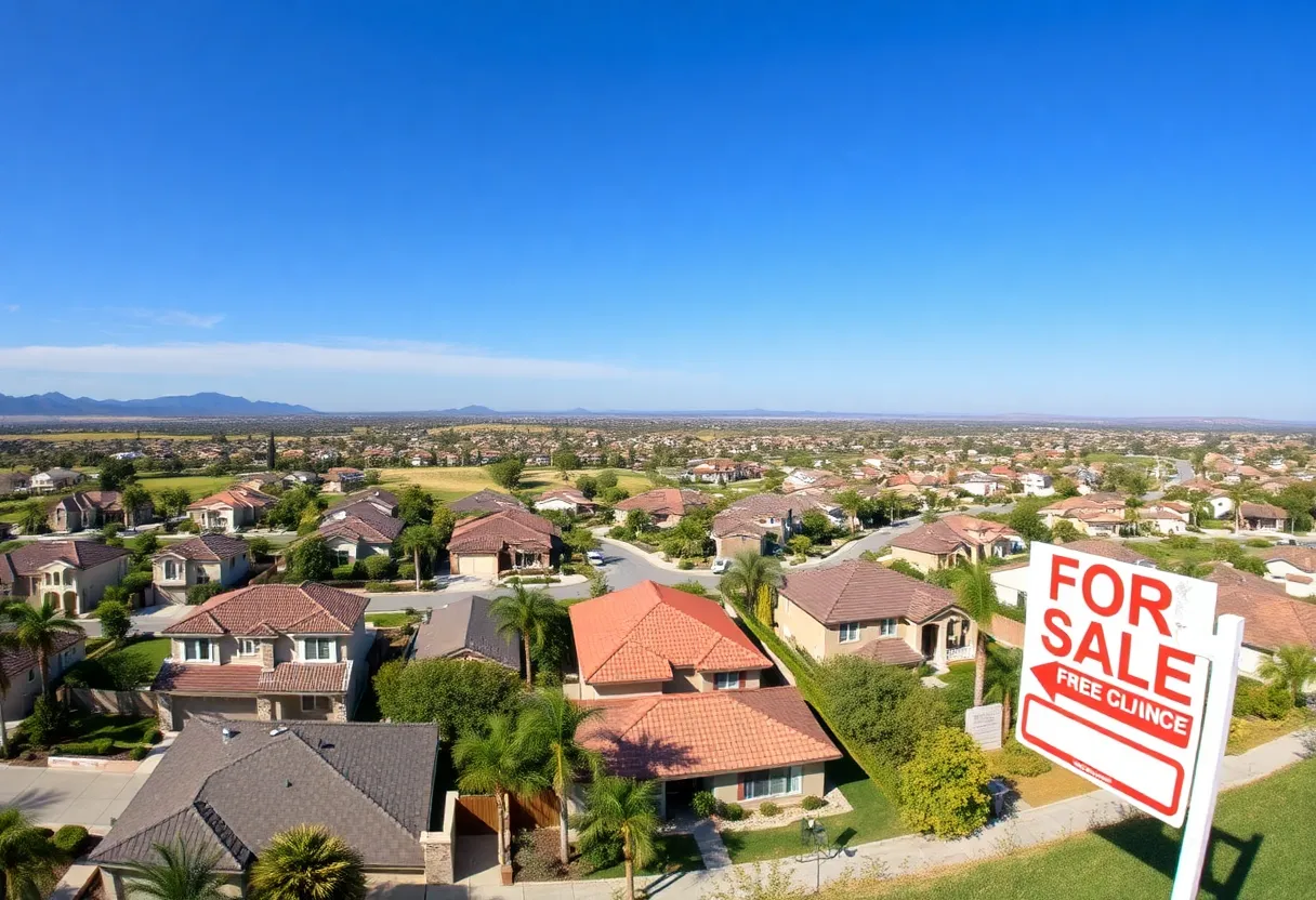 Suburban neighborhood in California with For Sale signs