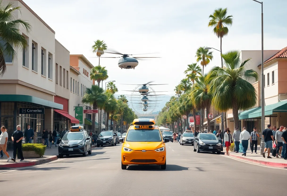 California street highlighting new transportation and local businesses