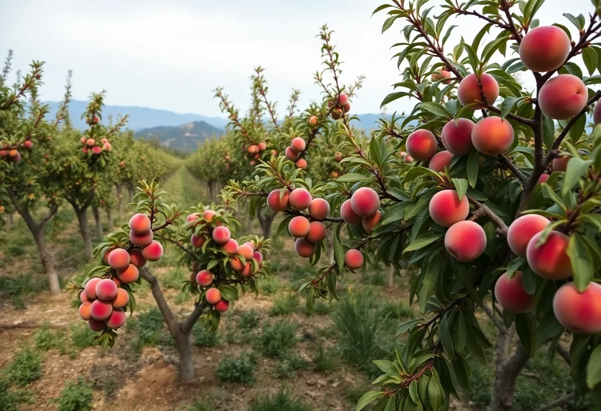 Peach trees in a California orchard affected by climate change
