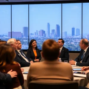 Business leaders discussing economic issues at the California Business Outlook event.