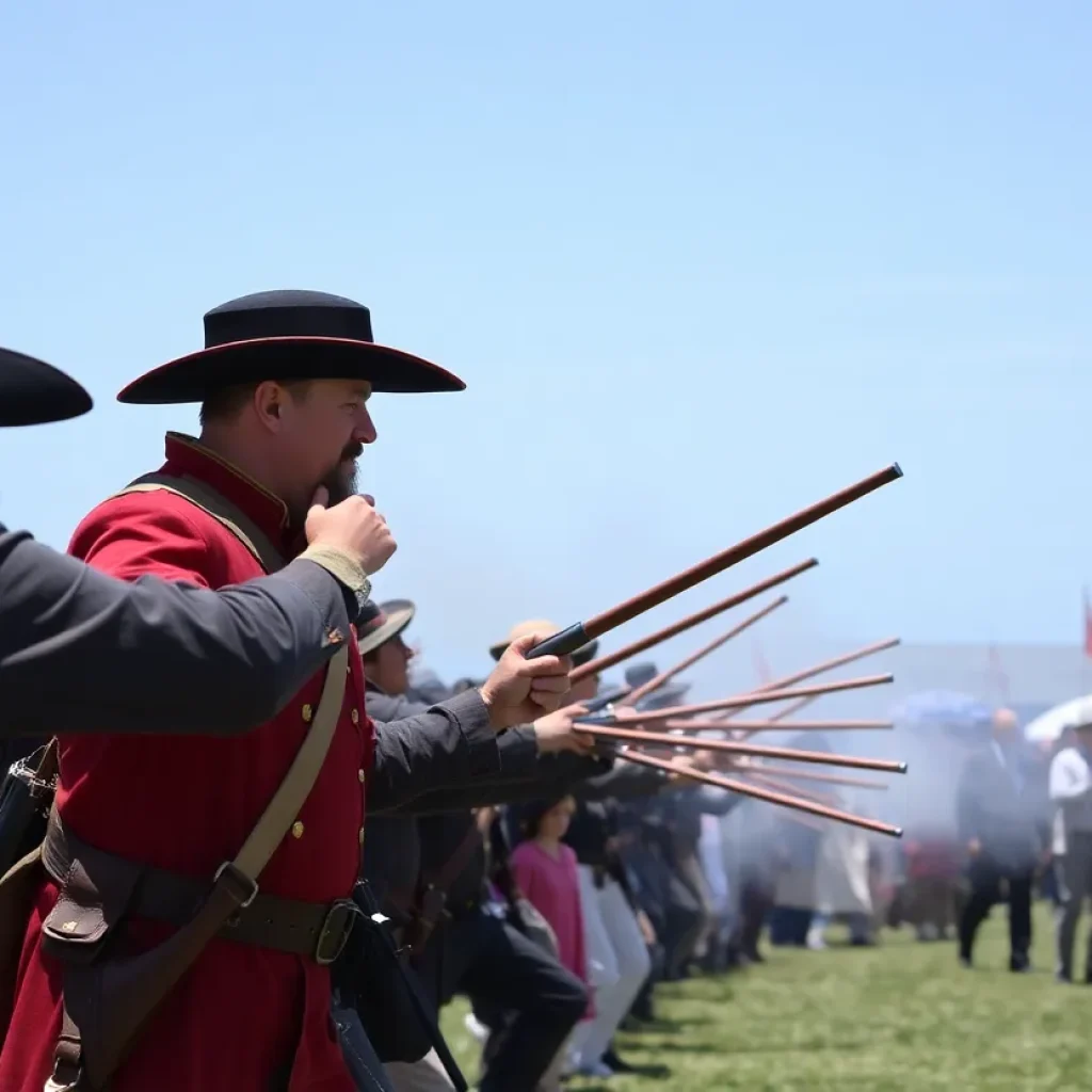 Participants in Civil War reenactment at Huntington Beach