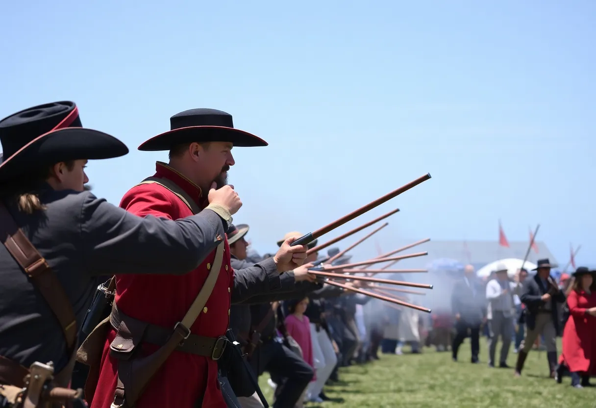 Participants in Civil War reenactment at Huntington Beach