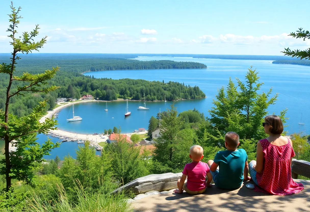 Scenic view of Door County, Wisconsin with family exploring nature.