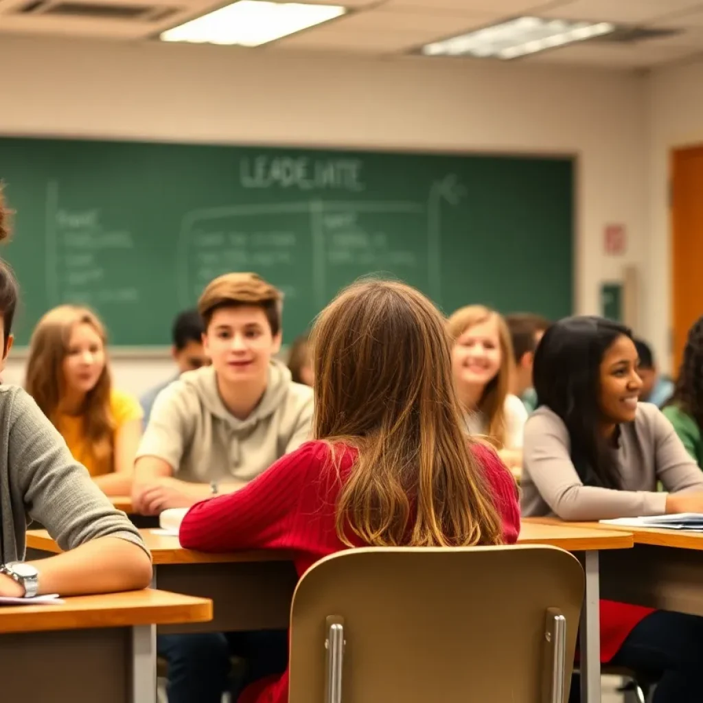 Classroom scene emphasizing educational leadership and student engagement