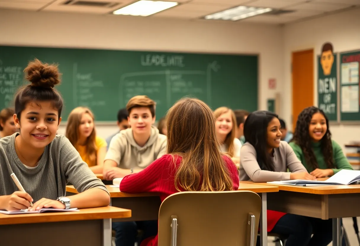 Classroom scene emphasizing educational leadership and student engagement