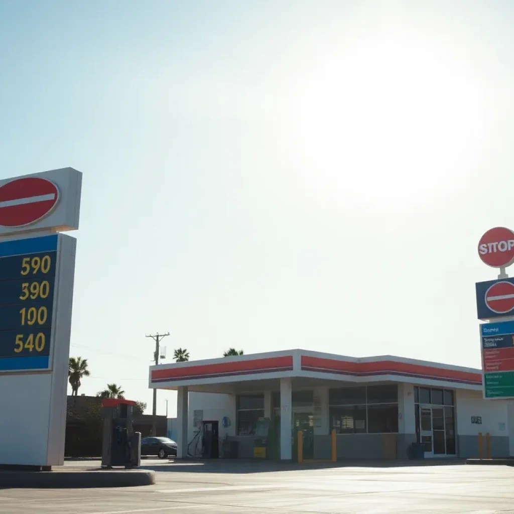 Gas station in Southern California with visible pump prices